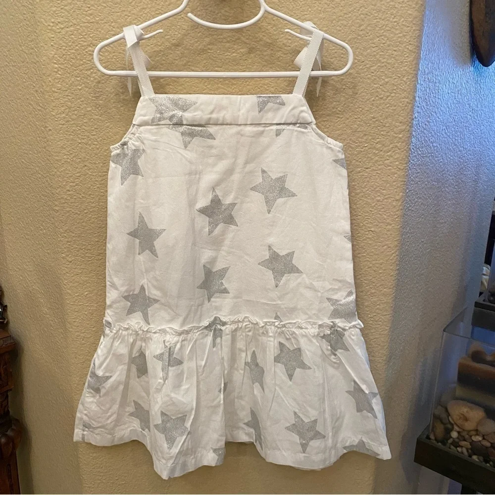 HANNA ANDERSSON Girls Kids Silver Glittery Stars Dress Size 5 Yrs